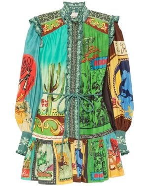 ALÉMAIS Ace Ruffled Graphic-Print Mini Dress - Green