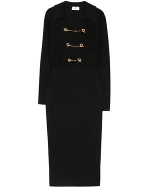 Elisabetta Franchi Toggle-Fastening Ribbed-Knit Midi Dress - Black