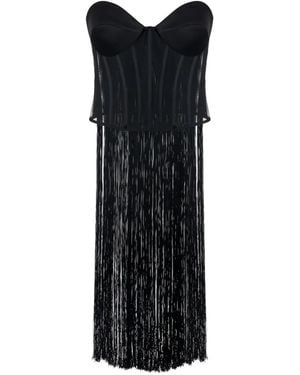 Elisabetta Franchi Tulle Fringe Bustier Top - Black