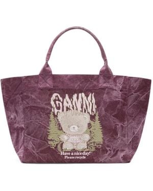 Ganni Graphic-Print Tote Bag - Purple