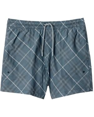 Burberry Checked Swim Shorts - Blue