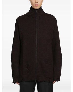 Yohji Yamamoto 5G 3Ply Distressed High-Neck Cardigan - Black