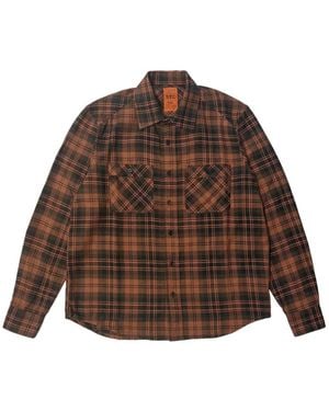 HTC Graphic-Print Checked Shirt - Brown