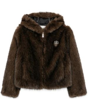 Maje Kapuzenmantel Aus Faux Fur - Schwarz
