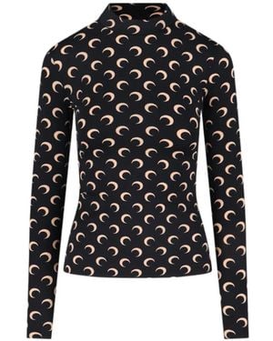 Marine Serre Recycled Moon Jersey Second Skin Highneck Top - Black