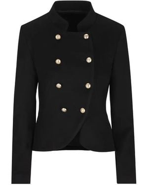 Cini Double-Breasted High-Neck Jacket - Black