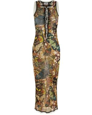 Jean Paul Gaultier Butterfly-print midi dress - Metálico