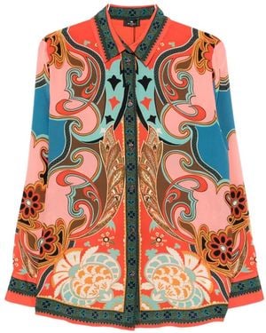 Etro Floral-Print Silk Shirt - Orange