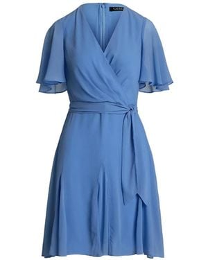 Ralph Lauren Robe Portefeuille Courte À Manches Volantées - Blue