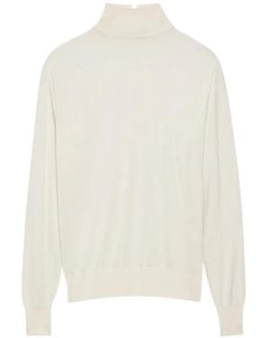 Another Tomorrow Fine-Knit Turtleneck Long-Sleeve Top - White