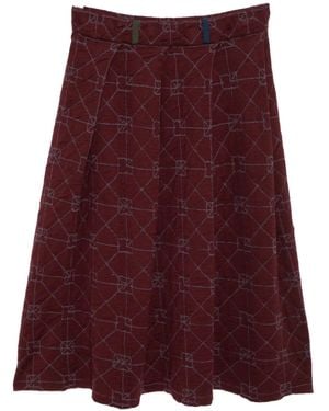 YANYAN KNITS Pattern-intarsia Pleated Skirt - パープル