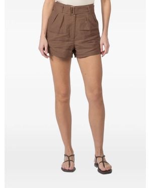 Hevron Belted Pleated Shorts - Brown