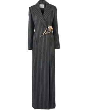 Carolina Herrera Peak-Lapel Pinstripe Coat - Black