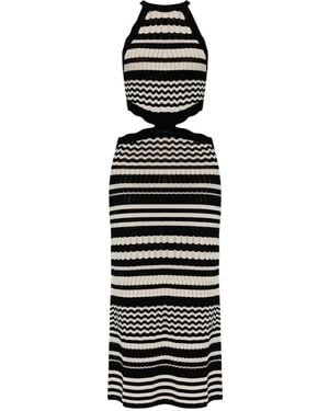 Akep Stripe-Knit Cutout Dress - White