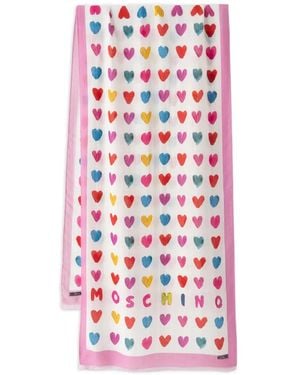 Moschino Heart-Print Logo-Print Scarf - White