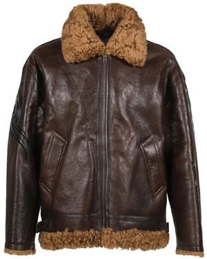 Vetements Shearling-Trim Jacket - Brown