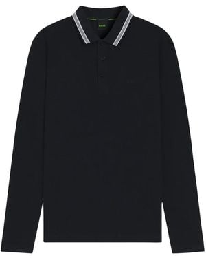 BOSS Striped-Collar Polo Shirt - Blue