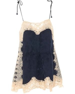 Sea Shay Lace-Trim Jacquard Top - Blue
