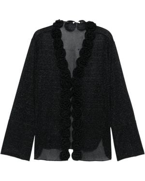 Oséree Rose-Embellished Glitter-Detail Blouse - Black