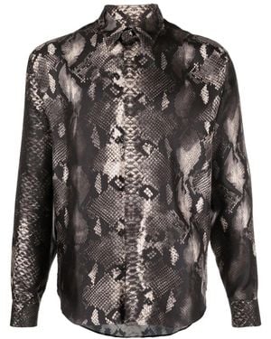 Roberto Cavalli Snakeskin-Print Silk Shirt - Black