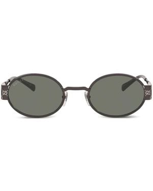Gucci Gg-Pattern Oval-Frame Sunglasses - Gray