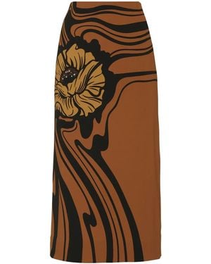 La DoubleJ Floral-Print Pencil Skirt - Brown