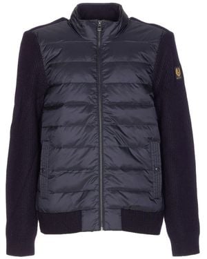 Belstaff Quilted-Padded Logo-Patch Cardigan - Blue