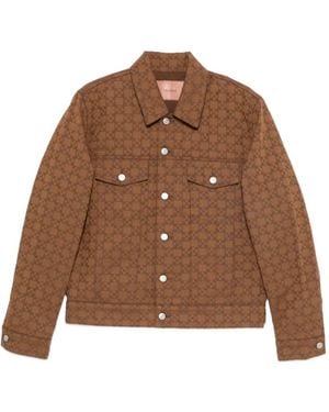 Sandro Monogram-Pattern Denim Jacket - Brown