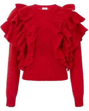 Elisabetta Franchi Gestrickter Pullover Mit Rüschen - Rot
