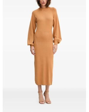Silvian Heach Ribbed Balloon-Sleeve Midi Dress - Orange