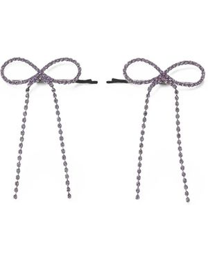 YELLOWSWALLOW Crystal-Embellished Bow Hair Clips - White