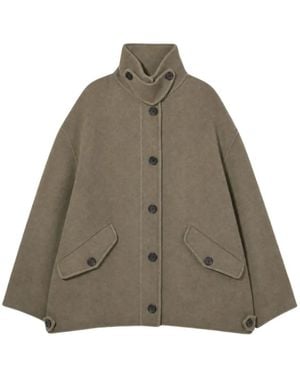 IRO Button-Up High-Neck Coat - Brown