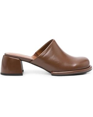 ADRIANNA FERETTI Block-Heel Leather Mules - Brown