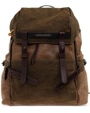 DSquared² Canadian Leather-Trimmed Canvas Backpack - Brown