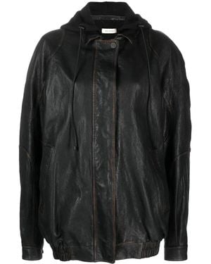The Mannei Batumi Drawstring-Hood Leather Jacket - Black