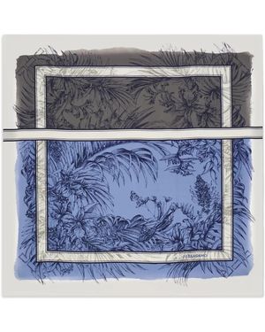 Ferragamo Seidenschal Mit Blumen-Print - Blau