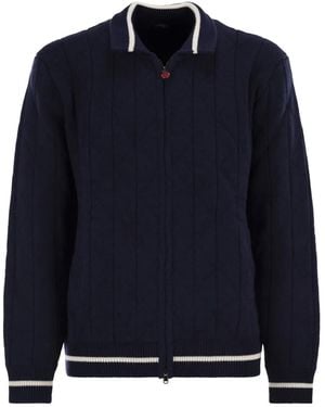 Kiton Zipped Ribbed Cashmere Cardigan - Blue