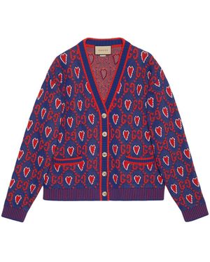 Gucci GG Jacquard Heart-print Cardigan - Purple