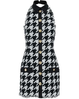 Balmain Houndstooth Button-Detailed Mini Dress - White