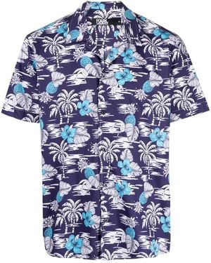 KARL LAGERFELD Palm Tree-Print Cotton Shirt - Blue