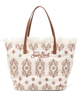 MC2 Saint Barth City Embroidered Fringe Tote Bag - White