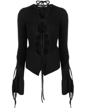 ANDREADAMO Geribbelde Top - Zwart