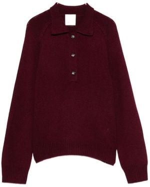 Allude Button-Up Polo-Collar Sweater - Red