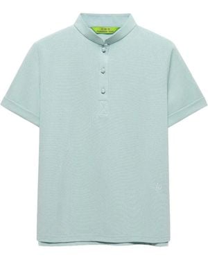 Shanghai Tang Shou Frog-Button Piqué Polo Top - Blue