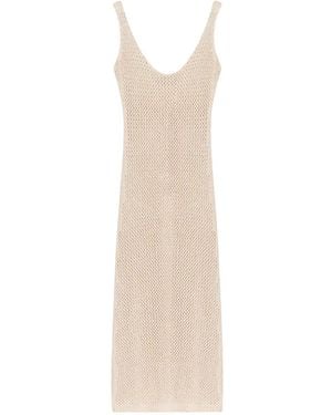 Akep V-Neck Crochet-Knit Midi Dress - White