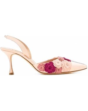 Manolo Blahnik Floral-Appliqué Slingback Pumps - Pink