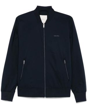 Calvin Klein Logo-Print Bomber Jacket - Blue