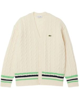 Lacoste Cable-Knit Stripe-Detail Cardigan - White