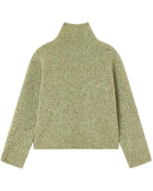Ganni High-Neck Brushed Pullover - Green