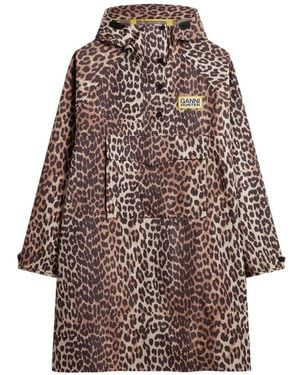 Ganni Imperméable À Capuche Et Imprimé Léopard - Brown